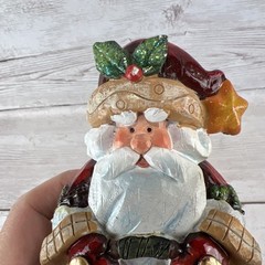 Stocking Holder Folk Art SANTA CLAUS Heavy 1.8lbs Gold Star Sleigh Free Shipping