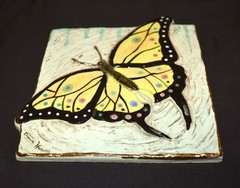 RARE Diane Husson Ceramic Art Title Signed OOAK Butterfly 14K Gold Accent 7.25″