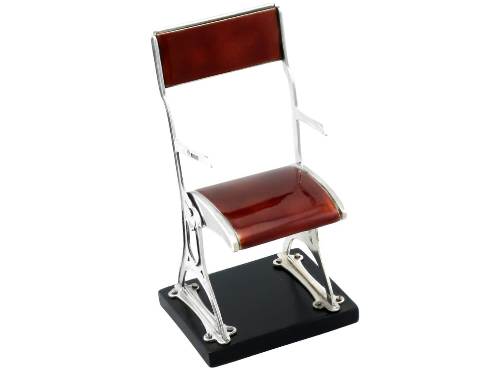 Arts and Crafts Sterling Silver and Enamel Presentation Folding Chair on Plinth