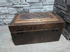 Vintage Wood Keepsake Trinket Box Metal Embossed w/Cherub Relief Treasure Decor