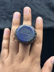 Huge Beautiful Silver Unique Old Ring With Islamic Writing Lapis lazuli Stone
