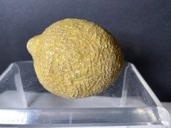 Vtg Stone Lemon Decorative Table Fruit Carved With Wood Stem Light Yellow