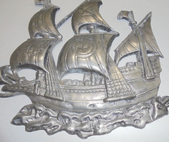 Vintage Cast Metal Pirate Ship or Spanish Ship Wall Hanging
