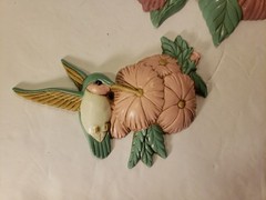 Vtg 1993 Burwood Products 3 Pc Hummingbirds Wall Hanging Set Made in USA pastel