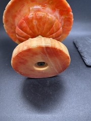 Vintage Alabaster Marble Orange Pedestal Bird Bath, Brass Accents Made Italy