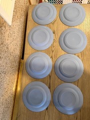 Vintage Set of 8 Jasperware Plates Wedgwood Blue Cameo Relief Decorative 6.5″
