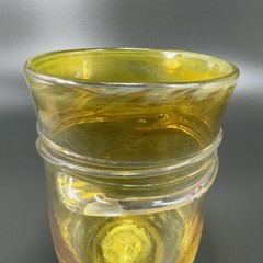 1984 Hand Blown Art Glass Single Tumbler Cup Yellow Opalescent Signed Jalitha
