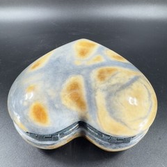 Vintage Hand Made Carved Jasper Heavy Stone Marble Heart Trinket Holder W Hearts