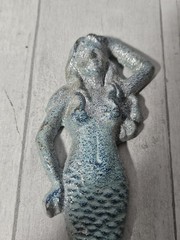 Mermaid Rustic Cast Iron Antiqued Single Hook Storage Wall Hook 6″ Blue Nautical