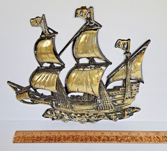 Nautical Schooner Sailing Ship Cast Aluminum Wall Hanging 14 x 13 Made in Japan