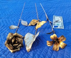 3x VTG 22″ Italian Gilt TOLE Flower-Long Stem Rose+Lily+Arrowhead-Shabby Chic