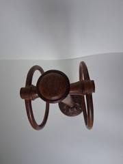 Vintage Wooden Display Stand with Double Rings — Ornate Base, 14” Tall