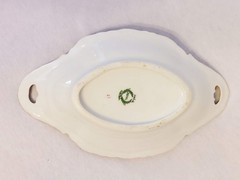 1920s O&EG Royal Austria Rose Pompadour Hand Painted Trinket Bowl Gold Handles