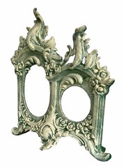 Antique Cast Metal Art Nouveau Clock Face/Picture Frame, Green & White, 11-1/2″