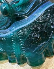 Vtg Imperial Glass GREEN SWIRL ROSE FLORAL Footed Bowl Compote Ruffled Rim