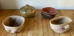 Nice lot of 4 modernist ceramics, signed, initialed