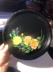 Vintage Floral Roses Tole Ware Round Trays Plates Decor Set 12” Dia