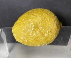 Vtg Stone Lemon Decorative Table Fruit Carved With Wood Stem Bright Yellow