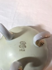 Vintage Lefton China Gold Green Victorian Couple Lidded Dish Footed 1616 6″ X 4″