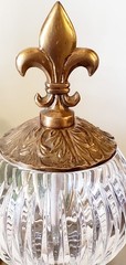 Pair of Hollywood Regency Cut Crystal Sphere Brass Finial Decor 17″ & 12″