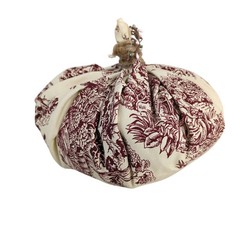 Folk Art Red Toile Fabric Stuffed Pumpkin 32″ Around Farmhouse French Country