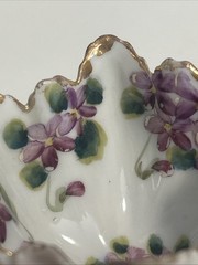 Vintage Unbranded Violet 3 Footed Candy Nut Dish Gold-Copper Tone Rim And Feet