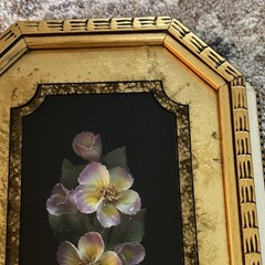 Ornate Gold Framed Floral Relief Decorative Wall Art Black Purple Yellow Green