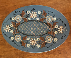 Vintage Signed 1983 Norwegian Rosemaling Large Blue Wood Hand Painted Container