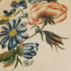 Two Vintage 1974 Handpainted Floral Portraits on Fabric Framed Ready to Hang