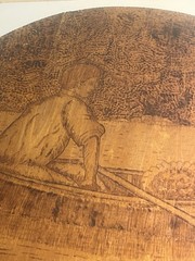 Antique Arts Crafts Flemish Art Pyrography Wood Wall Plaque Nouveau Scene 18 In