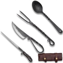 Hand-Forged Medieval Dining Set | High Carbon Steel | Leather Storage Case