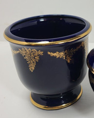 Enesco Japan Imports Cobalt Blue Gold Lidded Dish and Vase Set, Vintage