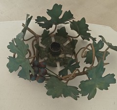 Vintage Large Metal Grapevine & Grapes Italian TOLE Candle Holder Leaves