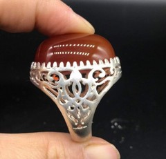 Beautifull Old Natural Carnilen Agte Wonderfull Persian Solid Sliver Ring