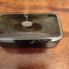 Antique probably Edwardian snuff box with pewter cartouche and decoration