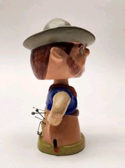 Vintage Bobblehead Cowboy Pincushion W/ Built-in Tape Measure Japan