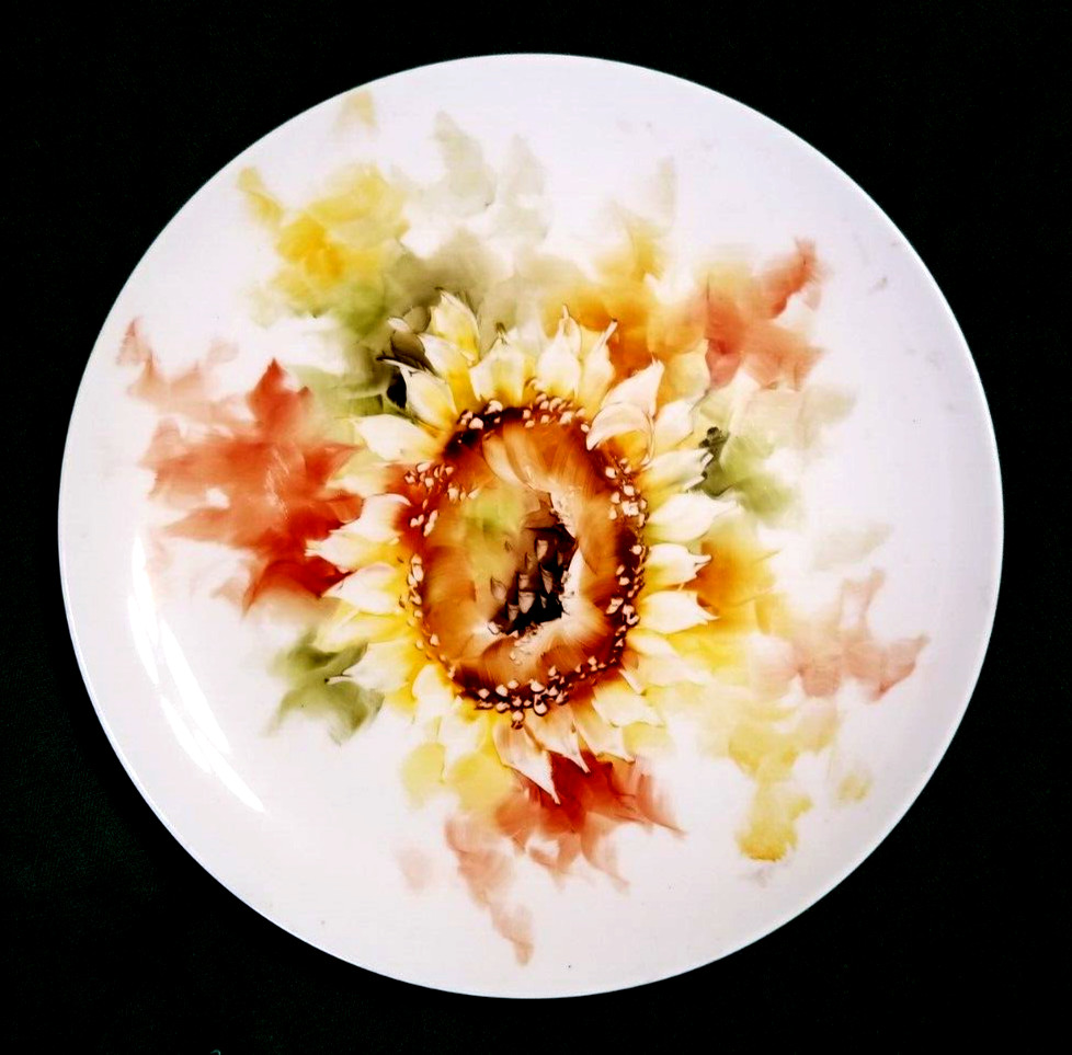 Sunflower Flower Porcelain Plate Platter 10″ Hand-Painted Hostess Gift Artist
