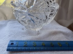 Czech Pinwheel Star of David Crystal Cut Glass 3 footed Candy Dish w Steeple Lid