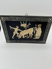 VTG Greek Pictures 2 Wooden Handpainted Black Cream 10 X 7 In Finites Greece