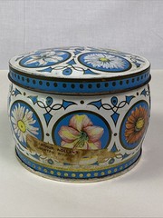 Vintage Arthur Holland Art Deco 1930s Floral Colorful Tin Round Storage. 4.25”