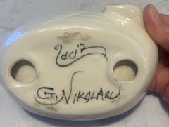 Vintage G. Nikolaou Greek Folk Art Pottery Dish Hand Painted Swans Signed