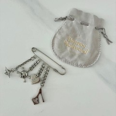 Vivienne Westwood Skull Heart Brooch Metal Vintage in Pouch Used