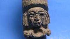 PRE-COLUMBIAN MIXTEC BASALT MUSHROOM STANDING FEMALE SHAMAN FIGURE