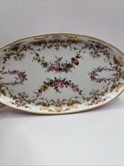 Antique 19th Century French Hand Painted Dresser Tray Gold Trim