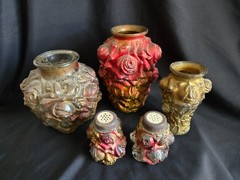 Antique Goofus Glass Vase & Shaker Set