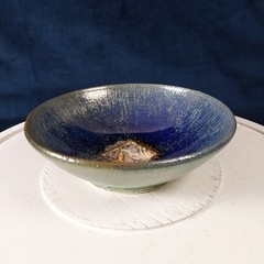 Studio Art Pottery Trinket Bowl Shark Chasing Fish Signed 6.75″