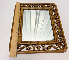 Vintage HOMCO Home Interiors Syroco Faux Wicker & Scroll Mirror Wall & 2 Shelves