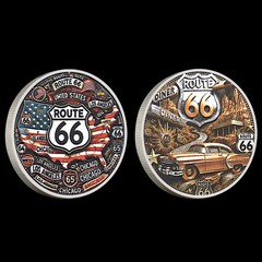 Route 66 USA Commemorative Coin Classic Car & Diner Collectible Travel Souvenir
