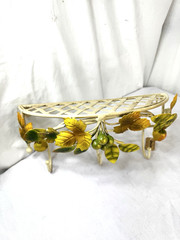 Vtg Decoline Tole Metal Fruit Leaves Shelf Hooks Rack Wall Shabby Cottage Tag FS