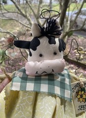 Vintage Cow Angel Hand Crafted Painted Country Farm Cloth Body 11” Gingham Skirt